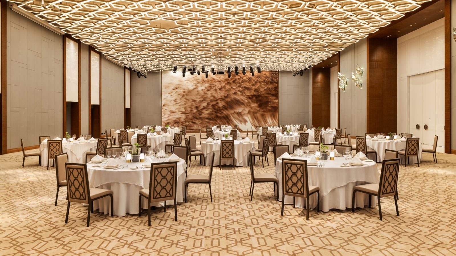 The Mara Ballroom set with round tables