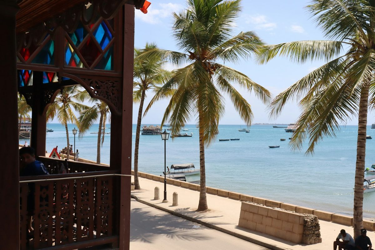 Beach with palm trees in Zanzibar