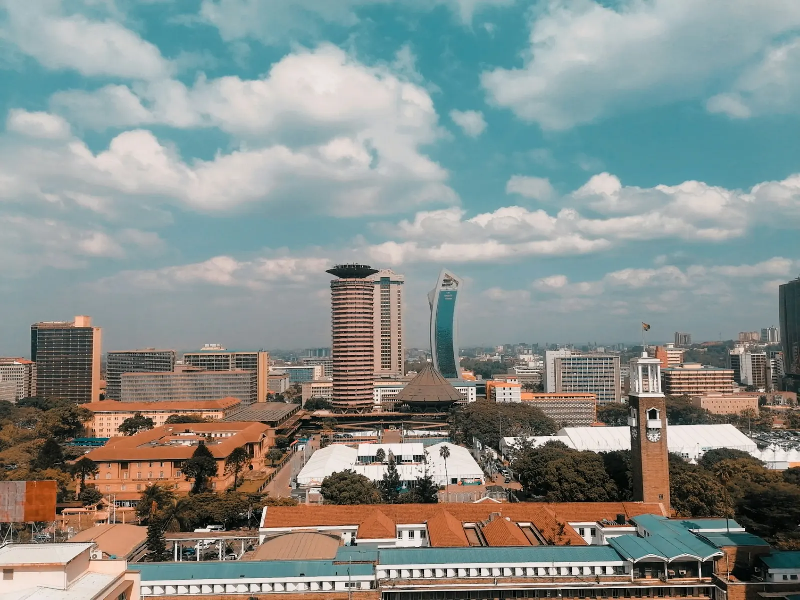Towers in central Nairobi seen from above in daylight